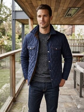 TASSO ELBA Quilted Navy Blue Barn Chore Jacket Coat Western Men’s Size Small